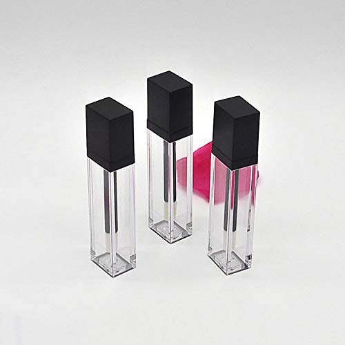 6 tubos vacíos de plástico para pintalabios de 7 ml, forma cuadrada, acrílico, transparente, con funda negra para viajes y uso en el hogar (negro)