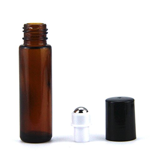 6 x 10 ml Ámbar Botella de vidrio rodillo rollo vacío rellenable bola de rodillo de metal botella de cristal en frasco de vidrio para perfume Suero Loción aromaterapia aceite esencial