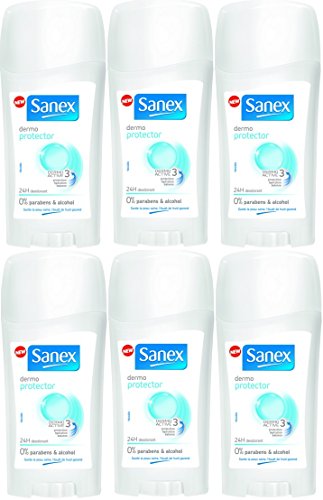 6 x 65 ml SanexDermo Protector 24H desodorante Stick (0% Parabenos & Alcohol)