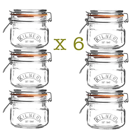 6 x Kilner Square 0.5 Litre Airtight Clip Top Preserve Jars 0025.510