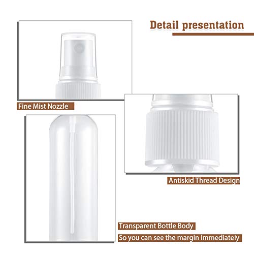 60 Piezas Botella de Spray Transparente de 3,4 oz/ 100 ml Mini Pulverizador Plástico de Niebla Fina de Viaje Contenedor Líquido Recargable Portátil para Limpiar Manos Regar Plantas y Cuidar Piel