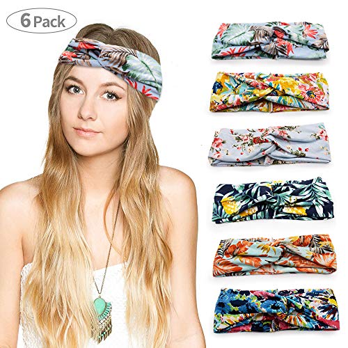 6PCS Mujer Diademas Boho Vintage Elástica Cintas para el Pelo, Lazos Pelo Niña Turbantes para Mujer Cabello Hair Band Accesorios Yoga Cabeza Wraps