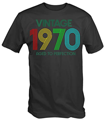 6TN Hombre Camiseta Vintage 1970 Aged To Perfection (XL, Carbón)