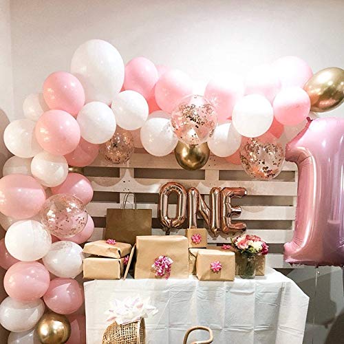 70 piezas Globos de Cumpleaños para Niñas, Guirnaldas de Globos de Color Rosa, Blanco y Dorado con Accesorios para Fiestas, Baby Shower, Decoraciones de Fiesta de Cumpleaños de Despedida de Soltera