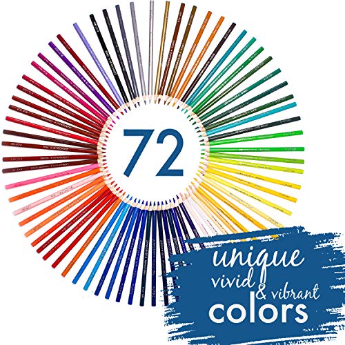 72 Lápices de Colores (Numerado) con Caja de Metal de Zenacolor - 72 Colores Únicos para Libro de Colorear para Adultos - Fácil Acceso con 3 Bandejas - Regalo Ideal para Artistas, Adultos y Niños