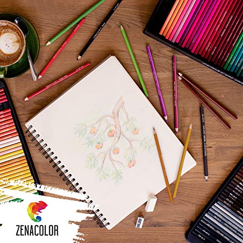 72 Lápices de Colores (Numerado) con Caja de Metal de Zenacolor - 72 Colores Únicos para Libro de Colorear para Adultos - Fácil Acceso con 3 Bandejas - Regalo Ideal para Artistas, Adultos y Niños