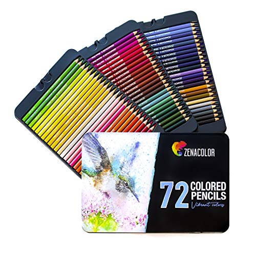 72 Lápices de Colores (Numerado) con Caja de Metal de Zenacolor - 72 Colores Únicos para Libro de Colorear para Adultos - Fácil Acceso con 3 Bandejas - Regalo Ideal para Artistas, Adultos y Niños