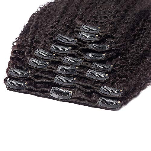 75cm - Kinky Curly Cabello Humano Negro Clip in Extension 120g Remy Hair Extensiones de Pelo Natural Afro 8 Piezas 18 Clips