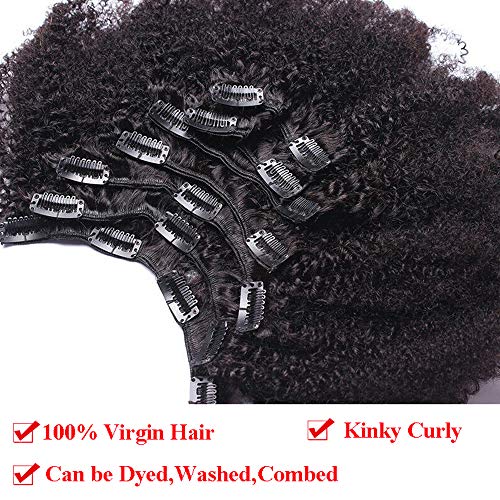 75cm - Kinky Curly Cabello Humano Negro Clip in Extension 120g Remy Hair Extensiones de Pelo Natural Afro 8 Piezas 18 Clips