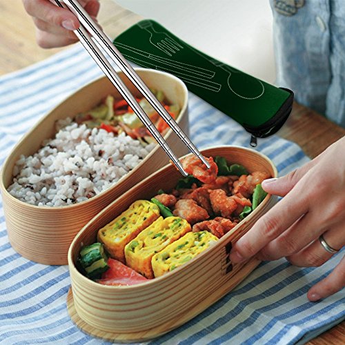 8 piezas Mostrada Conjuntos De Cuchillo, Tenedor, Cuchara, Palillos, SENHAI 2 Pack de vajilla con estuche e para viajar Camping Picnic Excursionismo(rojo marrón, verde oscuro)