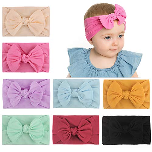 8 unids Baby Girls Nylon Diadema Super Elastic Bows Banda de Pelo Suave Accesorios para el Cabello para Niños Recién Nacidos Bebés (1)