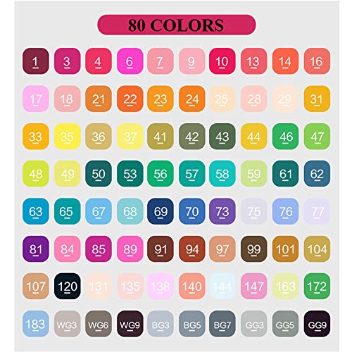 80 lápiz marcador de color, doble sugerencia texto marcador graffiti Pen, 80 colores para estudiante Comic artista diseño escuela dibujo marcador pluma arte suministros y bolsas de almacenamiento