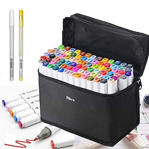 80 lápiz marcador de color, doble sugerencia texto marcador graffiti Pen, 80 colores para estudiante Comic artista diseño escuela dibujo marcador pluma arte suministros y bolsas de almacenamiento