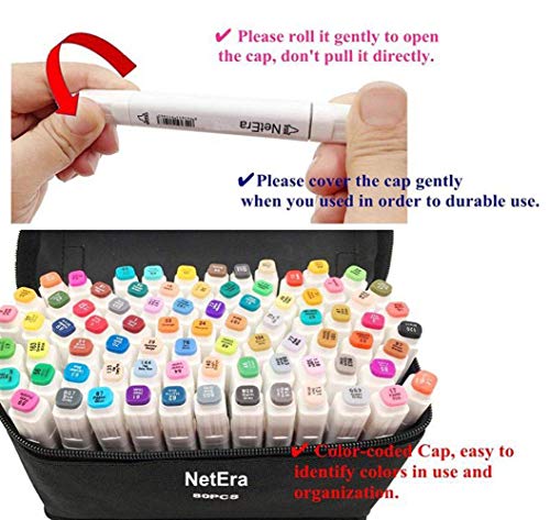 80 lápiz marcador de color, doble sugerencia texto marcador graffiti Pen, 80 colores para estudiante Comic artista diseño escuela dibujo marcador pluma arte suministros y bolsas de almacenamiento