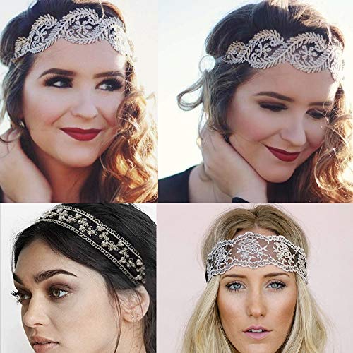 8Pcs Diademas de encaje Estiramiento Diademas Joyas de perlas de encaje Diademas con cuentas Elegent Hair Band para mujer Lady Girls