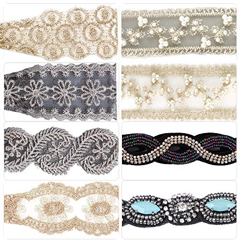 8Pcs Diademas de encaje Estiramiento Diademas Joyas de perlas de encaje Diademas con cuentas Elegent Hair Band para mujer Lady Girls