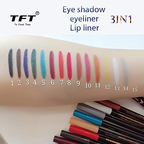 99AMZ 3 in1Delineador de ojos Sombra de ojos Pen Delineadores labiales Mate Impermeable Durable Brillo Altamente pigmentados Sombra de ojos en crema Eyeliner Bálsamos labiales Azul Roja Verde (F-06)