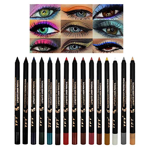 99AMZ 3 in1Delineador de ojos Sombra de ojos Pen Delineadores labiales Mate Impermeable Durable Brillo Altamente pigmentados Sombra de ojos en crema Eyeliner Bálsamos labiales Azul Roja Verde (F-06)