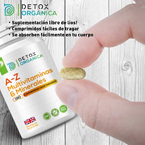 A-Z Multvitaminas y Minerales Formula – 180 Cápsulas de 27 Minerales y Multivitaminas Hombre & Mujer – Para 6 Meses – Apto Para Vegetarianos – Hecho en Reino Unido Por Detox Organica