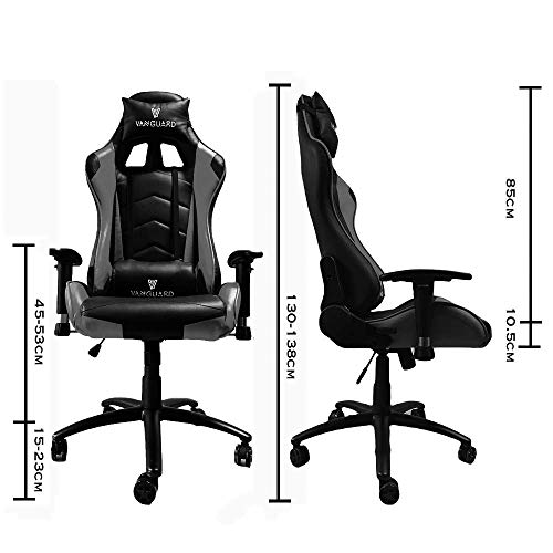 AB Vanguard VD-100 Silla Gaming Escritorio Oficina. 3 AÑOS DE GARANTÍA de la Estructura. Silla de Cuero para Ordenador Gamer Ergonomica con Cojín Reposabrazos Ajustables Respaldo Reclinable