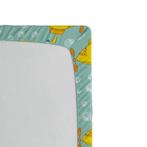 ABAKUHAUS Submarino Amarillo Sábana Elastizada, Estilo náutico, Suave Tela Decorativa Estampada Elástico en el Borde, 135 x 190 cm, Espuma de mar y Tierra Amarilla