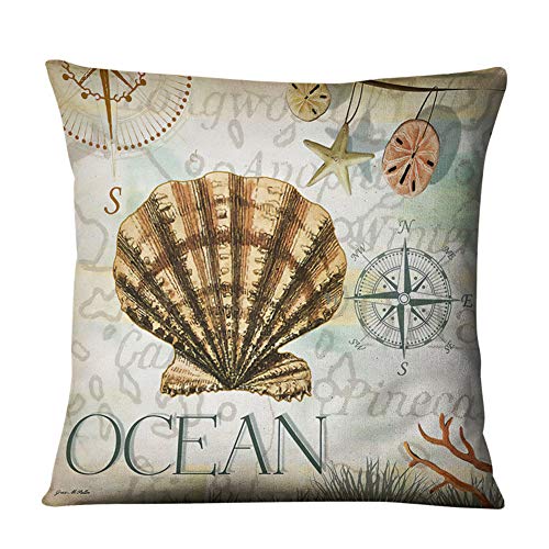 ABLUD Estilo mediterráneo Tiro Fundas de Almohada Estilo Marino mar mariscos Tema Decorativo náutico de la Costa del Amortiguador Casos Decoración de 45 * 45 cm Conjunto de 4