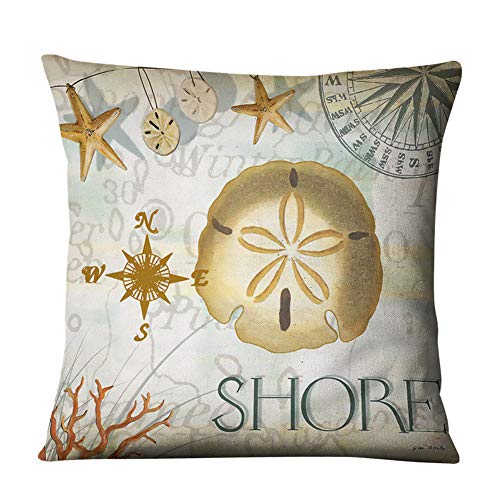 ABLUD Estilo mediterráneo Tiro Fundas de Almohada Estilo Marino mar mariscos Tema Decorativo náutico de la Costa del Amortiguador Casos Decoración de 45 * 45 cm Conjunto de 4