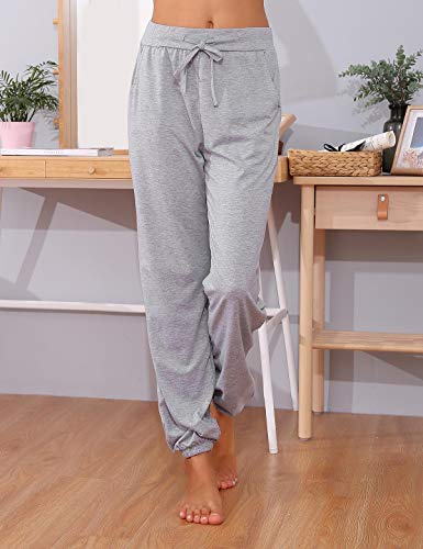 Abollria Pantalones de Pijama Mujer Largos de Suave,Comodo y Moderno,Pantalones Deportivos Casuales Gris,L
