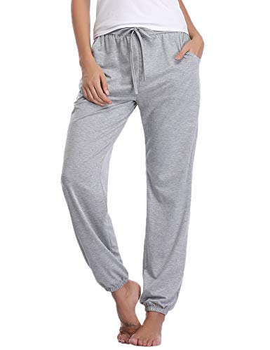 Abollria Pantalones de Pijama Mujer Largos de Suave,Comodo y Moderno,Pantalones Deportivos Casuales Gris,L