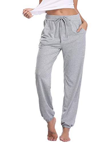 Abollria Pantalones de Pijama Mujer Largos de Suave,Comodo y Moderno,Pantalones Deportivos Casuales Gris,L