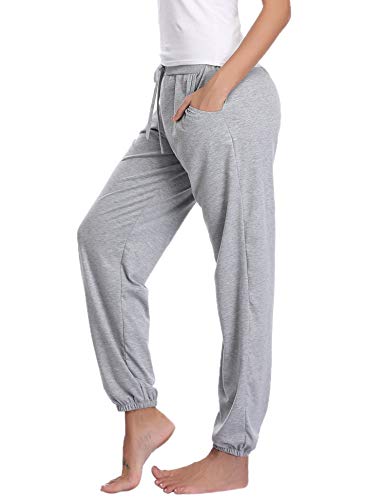 Abollria Pantalones de Pijama Mujer Largos de Suave,Comodo y Moderno,Pantalones Deportivos Casuales Gris,L