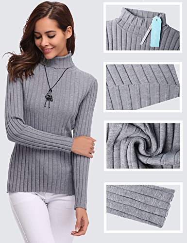 Abollria Suéter Cuello Alto para Mujer Basic Jerséy Color Sólido Clásico Pullover de Punto Manga Larga Elegante Sweater para Otoño Invierno, Gris, L