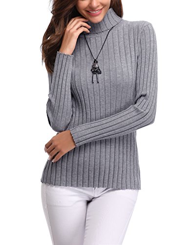 Abollria Suéter Cuello Alto para Mujer Basic Jerséy Color Sólido Clásico Pullover de Punto Manga Larga Elegante Sweater para Otoño Invierno, Gris, L