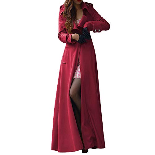 Abrigos de otoño Invierno, Dragon868 Moda de Las Mujeres más Nuevo Partido Solapa Delgada Trinchera Capas largas (Vino Rojo,S)