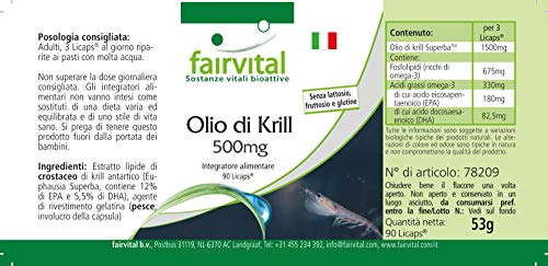 Aceite de Krill 500mg - Dosis elevada - Krill Superba - Rico en Omega 3 EPA y DHA - 90 Cápsulas - Calidad Alemana