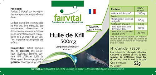 Aceite de Krill 500mg - Dosis elevada - Krill Superba - Rico en Omega 3 EPA y DHA - 90 Cápsulas - Calidad Alemana