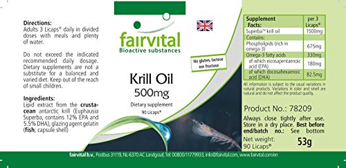 Aceite de Krill 500mg - Dosis elevada - Krill Superba - Rico en Omega 3 EPA y DHA - 90 Cápsulas - Calidad Alemana