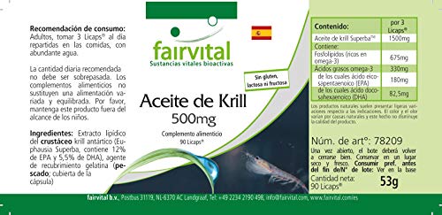 Aceite de Krill 500mg - Dosis elevada - Krill Superba - Rico en Omega 3 EPA y DHA - 90 Cápsulas - Calidad Alemana