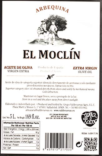 Aceite de Oliva Virgen Extra Arbequina 5 Litros El Moclín Producto de España.
