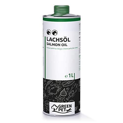 Aceite de Salmón para Perros, Gatos y Caballos (1 Litro) | Con Ácidos grasos OMEGA 3. Puro 100% Natural | Ideal como Complemento Alimenticio Diario y Suplemento de Dietas BARF