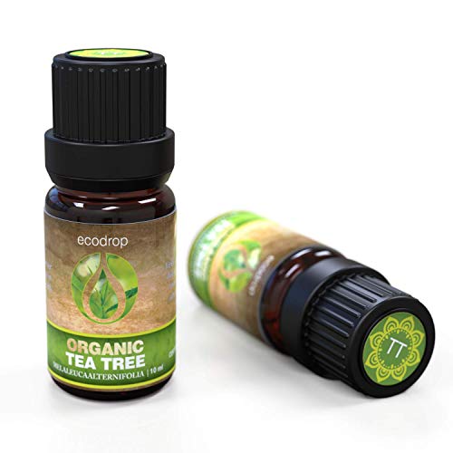 Aceite esencial de árbol de té australiano (Melaleuca alternifolia) con el certificado ecológico COSMOS, grado terapéutico para aromaterapia, con libro electrónico de Ecodrop de regalo, 10 ml