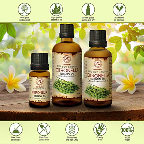 Aceite Esencial de Citronela 100ml - Cymbopogon Winterianus - Aceite de Citronela 100% Puro & Natural - Baсo Aromático para Sauna - Masaje - Cosméticos