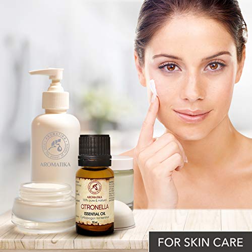 Aceite Esencial de Citronela 10ml - Cymbopogon Winterianus - Aceite de Citronela 100% Puro & Natural - Para Sauna - Masaje - Cosméticos - Botella de Vidrio