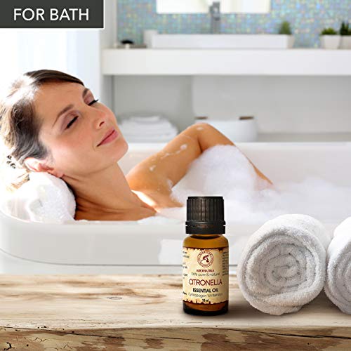 Aceite Esencial de Citronela 10ml - Cymbopogon Winterianus - Aceite de Citronela 100% Puro & Natural - Para Sauna - Masaje - Cosméticos - Botella de Vidrio