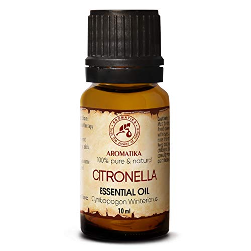 Aceite Esencial de Citronela 10ml - Cymbopogon Winterianus - Aceite de Citronela 100% Puro & Natural - Para Sauna - Masaje - Cosméticos - Botella de Vidrio