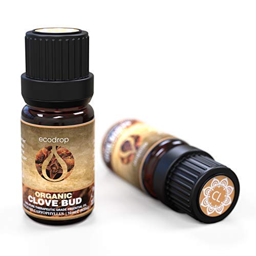 Aceite esencial de clavo (botones florales) 100 % natural con el certificado ecológico COSMOS, grado terapéutico para aromaterapia, con libro electrónico de Ecodrop de regalo, 10 ml