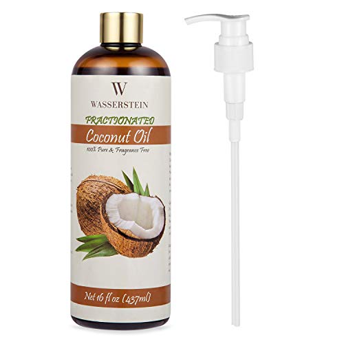 Aceite esencial de coco fraccionado con dispensador – 100% puro y natural. Aceite para aromaterapia y aceite para masaje de Wasserstein (16oz/473ml, coco)