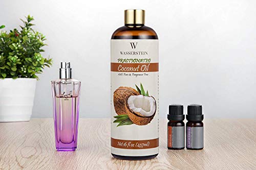 Aceite esencial de coco fraccionado con dispensador – 100% puro y natural. Aceite para aromaterapia y aceite para masaje de Wasserstein (16oz/473ml, coco)