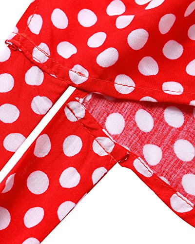 ACHIOOWA Mujer Vestido Elegante Casual Playa Bohemio Dress Lunares Cuello V Manga Corta Escote Fiesta Cóctel Falda Larga Rojo 2XL