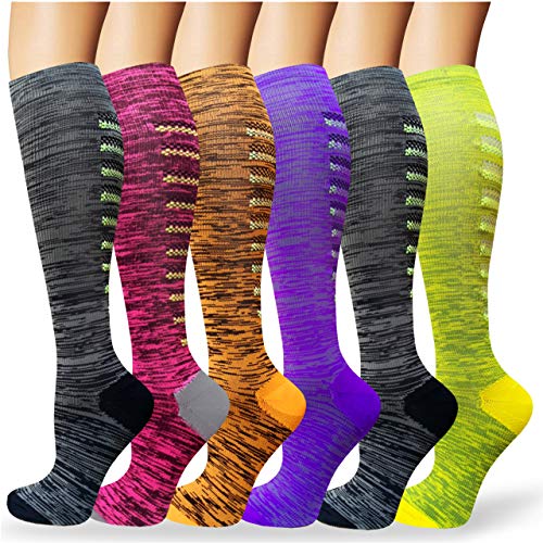 ACTINPUT Calcetines de Compresión Medias de Compresion Mujer y Hombre para Running,Atlético, Ciclismo,Médico, Enfermera,Volar, Viajar (Assorted 01-6 Pares, S-M)